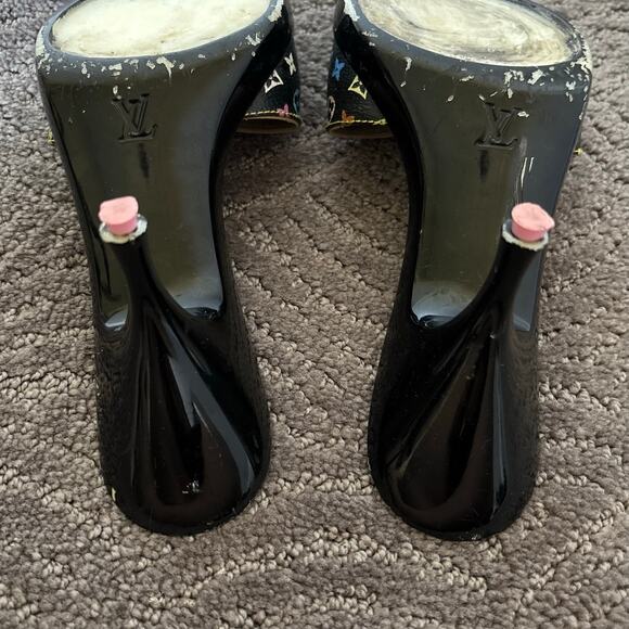 Louis Vuitton Y2K Murakami Black Multicolor LV Buckle Mule Sandals Heels EU 36.5 - Picture 11 of 14